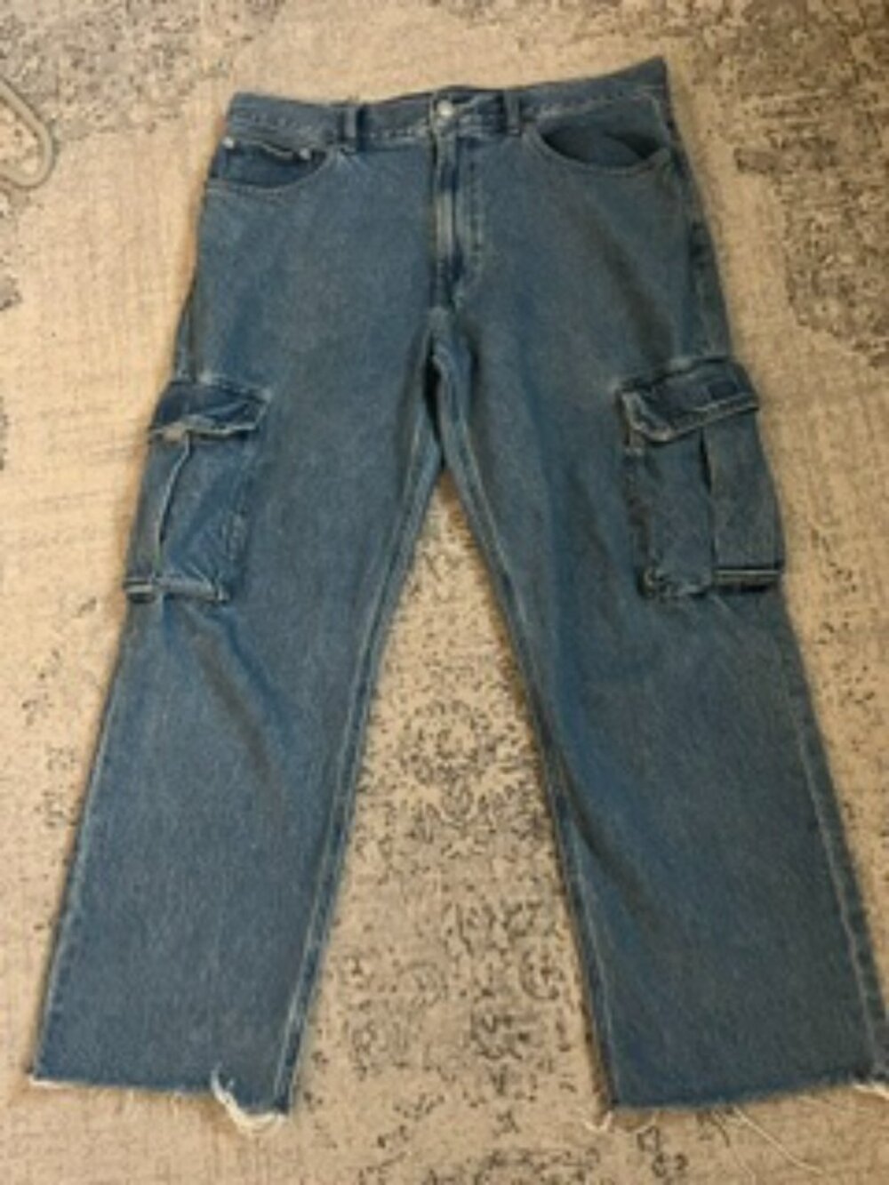 🧡3/$15 Pacsun Denim Cargo Jeans Relaxed Straight Leg Frayed Hem Skate Pant 34